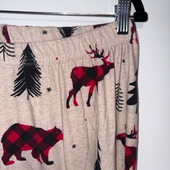 PJ Place Womens Holiday Pajama Pants With Red Plaid Moose & Bear Print Size L - Picture 2 of 5